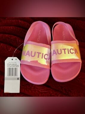 Nautica Pink Slide Sandals with Iridescent Strap